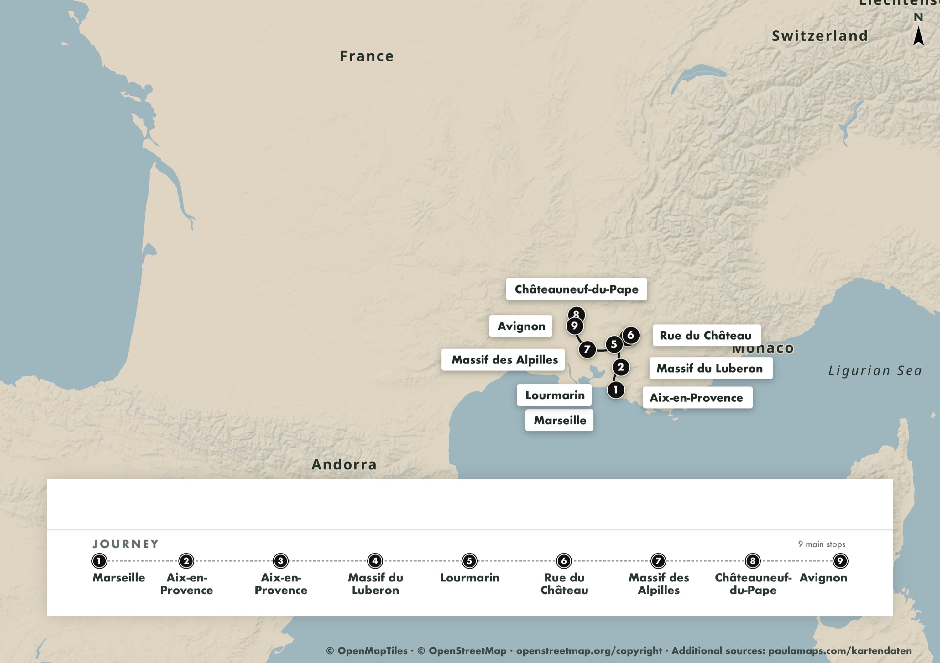 Carte de l'itinéraire Gourmet Provence